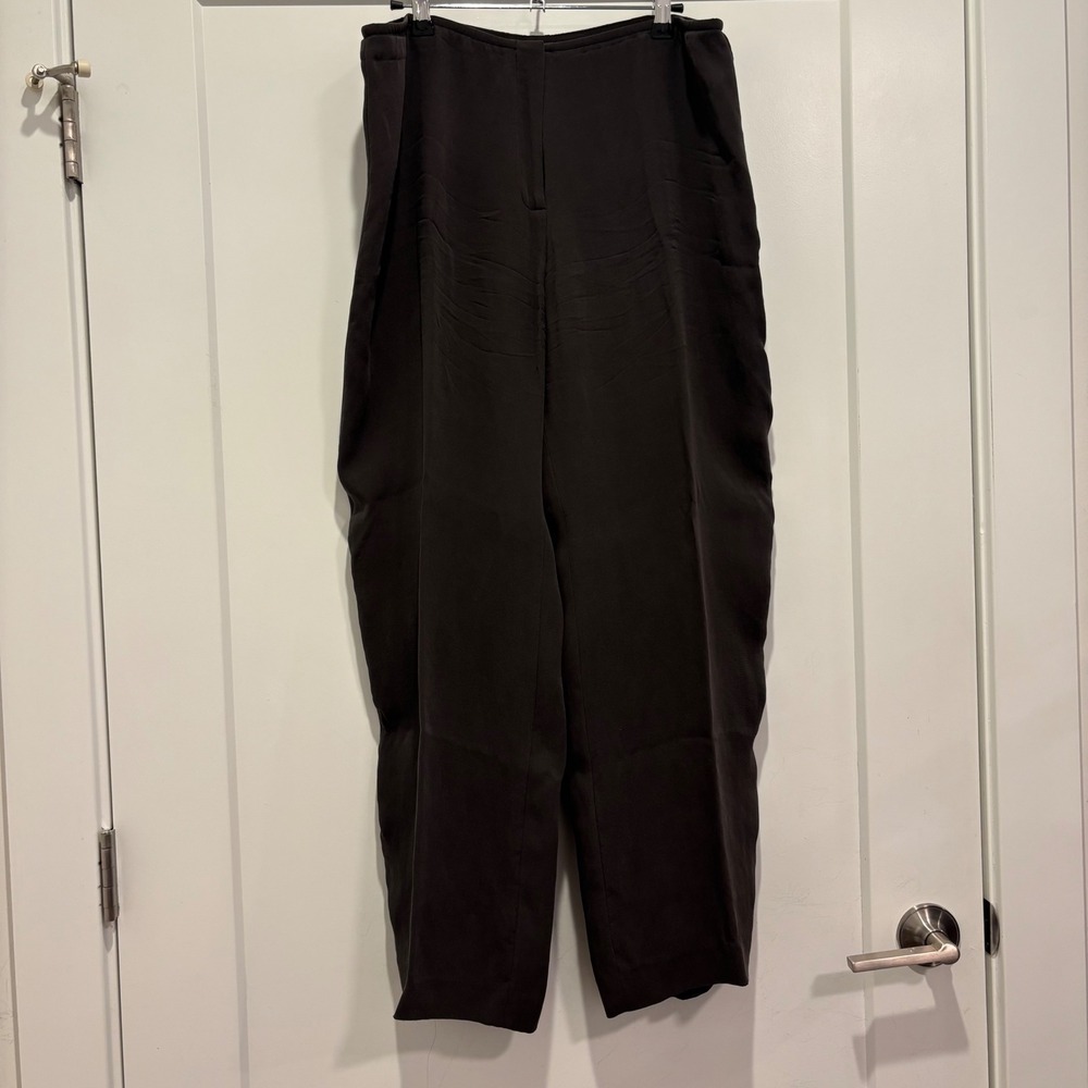 Eileen Fisher Black Silk Crepe Wide Leg Trousers Pants Womens Large